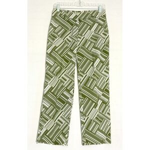 Gregory Green White Geometric Striped Straight Leg Ankle Pants Womens